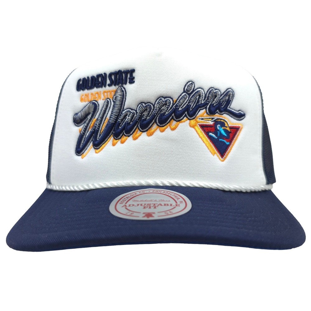 Golden State Warriors Mitchell‎ & Ness NBA Trucker Hat Cap 3D Script Logo NWT